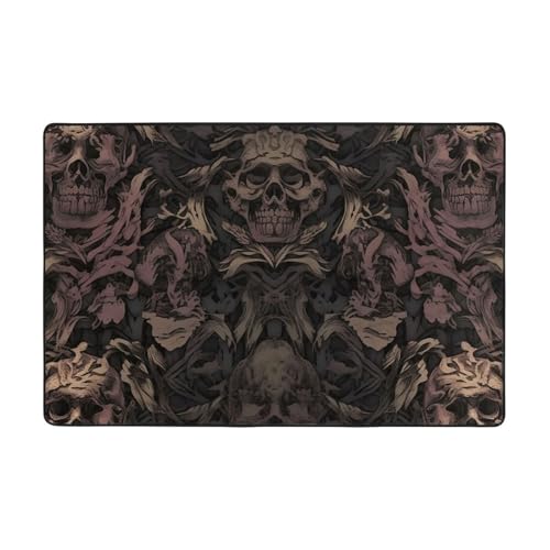 Gotische Tapete für Wände, Totenkopf-Damast, moderner Teppich, kurzer Plüsch, ultraweich, für Eingangsbereich, waschbar, rutschfeste Fußmatten, Überwurf-Teppiche für Wohnzimmer, Schlafzimmer, Büro von DDTKLSNV