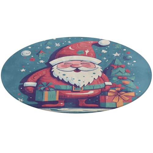 Happy Smiling Weihnachtsmann-Teppich, rund, rutschfest, weiche Bodenmatte, waschbar, saugfähig, für Küche, Schlafzimmer, Badezimmer, Heimdekoration, 61 x 61 cm von DDTKLSNV