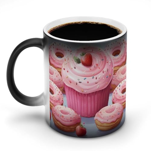 Keramik-Kaffeetasse mit Donut- und Cupcake-Motiv, hitzeempfindlich, magische Kaffeetasse, Farbwechsel, Kaffeetasse, Teetasse für Damen und Herren, 325 ml von DDTKLSNV
