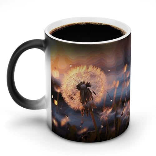 Keramik-Kaffeetasse mit Löwenzahnblume, 325 ml, hitzeempfindlich, magische Kaffeetasse, Farbwechsel, Kaffeetasse, Teetasse für Damen und Herren von DDTKLSNV
