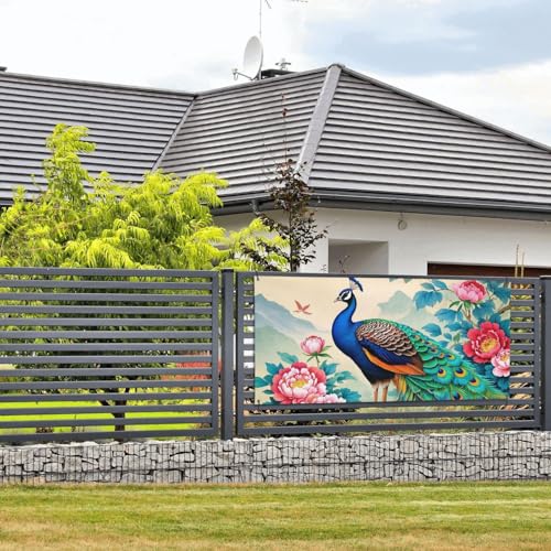 Klassische chinesische bunte Pfauen- und Pfingstrosen-Blumen-Banner und Schilder, Wandbehang, Banner mit Seil zum Aufhängen, 61 x 129 cm, Party-Banner, Schild, Poster, Party-Hintergründe, Innen- und von DDTKLSNV