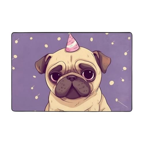 Lustiger Cartoon-Mops-Welpen-Hund, moderner Teppich, kurzer Plüsch, ultraweich, für Eingangsbereich, waschbar, rutschfeste Fußmatten, Überwurf, Teppiche für Wohnzimmer, Schlafzimmer, Büro, Wohnheim von DDTKLSNV