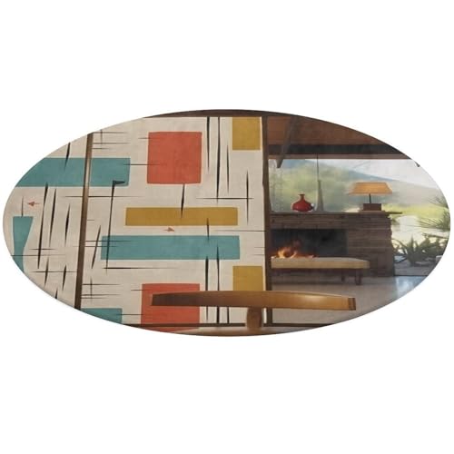 Mid Century Moderner runder Teppich, rutschfest, weich, waschbar, saugfähig, für Küche, Schlafzimmer, Badezimmer, Heimdekoration, 61 x 61 cm von DDTKLSNV