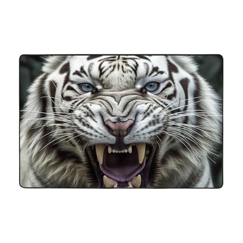 Moderner Teppich, Motiv: Angry White Tiger, kurzer Plüsch, ultraweich, für Eingangsbereich, waschbar, rutschfeste Fußmatten, Überwurf, Teppiche für Wohnzimmer, Schlafzimmer, Büro, Wohnheim Moderner Teppich, Motiv: Angry White Tiger, kurzer Plüsch, ultraweich, für Eingangsbereich, waschbar, rutschfeste Fußmatten, Überwurf, Teppiche für Wohnzimmer, Schlafzimmer, Büro, Wohnheim von DDTKLSNV