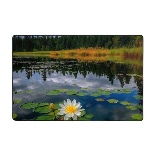 Moderner Teppich, Motiv: Blumensee, Teich, Reflexion, kurzer Plüsch, ultraweich, für Eingangsbereich, waschbar, rutschfeste Fußmatten, Überwurf, Teppiche für Wohnzimmer, Schlafzimmer, Büro, Wohnheim Moderner Teppich, Motiv: Blumensee, Teich, Reflexion, kurzer Plüsch, ultraweich, für Eingangsbereich, waschbar, rutschfeste Fußmatten, Überwurf, Teppiche für Wohnzimmer, Schlafzimmer, Büro, Wohnheim von DDTKLSNV