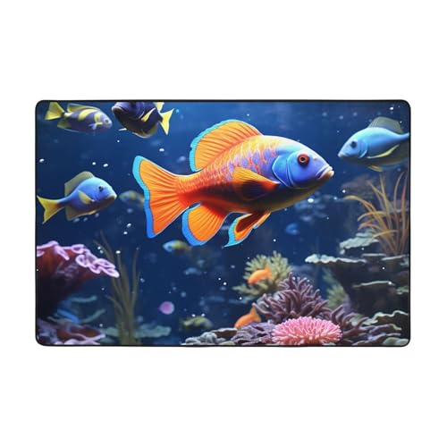 Moderner Teppich, Motiv: Fische, kurzer Plüsch, ultraweich, waschbar, rutschfeste Fußmatten, Überwurf-Teppiche für Wohnzimmer, Schlafzimmer, Büro, Wohnheim, Heimdekoration, 91,4 x 61 cm Moderner Teppich, Motiv: Fische, kurzer Plüsch, ultraweich, waschbar, rutschfeste Fußmatten, Überwurf-Teppiche für Wohnzimmer, Schlafzimmer, Büro, Wohnheim, Heimdekoration, 91,4 x 61 cm von DDTKLSNV