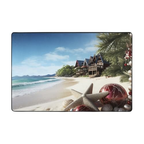 Moderner Teppich, Weihnachten, Strand, kurzer Plüsch, ultraweich, für Eingangsbereich, waschbar, rutschfeste Fußmatten, Überwurf-Teppiche für Wohnzimmer, Schlafzimmer, Büro, Wohnheim, Heimdekoration von DDTKLSNV