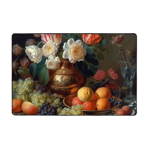 Moderner Teppich mit Blumen und Früchten, kurzer Plüsch, ultraweich, waschbar, rutschfeste Fußmatten, Überwurf-Teppiche für Wohnzimmer, Schlafzimmer, Büro, Wohnheim, Heimdekoration, 183 x 122 cm von DDTKLSNV