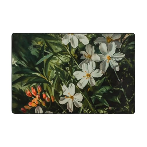 Moderner Teppich mit Blumen und grünen Blättern, kurzer Plüsch, ultraweich, für Eingangsbereich, waschbar, rutschfeste Fußmatten, Überwurf-Teppiche für Wohnzimmer, Schlafzimmer, Büro, Wohnheim von DDTKLSNV