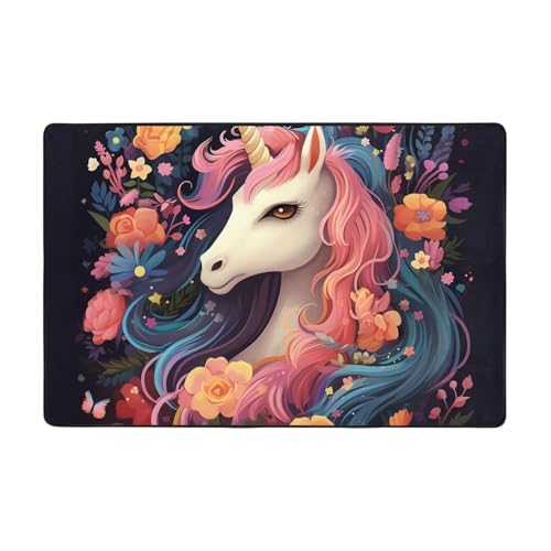 Moderner Teppich mit Cartoon-Einhorn mit Blumen, kurzer Plüsch, ultraweich, für Eingangsbereich, waschbar, rutschfeste Fußmatten, Überwurf-Teppiche für Wohnzimmer, Schlafzimmer, Büro, Wohnheim Moderner Teppich mit Cartoon-Einhorn mit Blumen, kurzer Plüsch, ultraweich, für Eingangsbereich, waschbar, rutschfeste Fußmatten, Überwurf-Teppiche für Wohnzimmer, Schlafzimmer, Büro, Wohnheim von DDTKLSNV