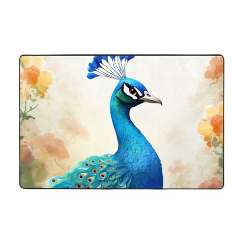 Moderner Teppich mit Cartoon-Motiv, blauer Pfau, kurzer Plüsch, ultraweich, für Eingangsbereich, waschbar, rutschfeste Fußmatten, Überwurf, Teppiche für Wohnzimmer, Schlafzimmer, Büro, Wohnheim Moderner Teppich mit Cartoon-Motiv, blauer Pfau, kurzer Plüsch, ultraweich, für Eingangsbereich, waschbar, rutschfeste Fußmatten, Überwurf, Teppiche für Wohnzimmer, Schlafzimmer, Büro, Wohnheim von DDTKLSNV