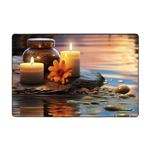 Moderner Teppich mit Kerzen, Meditationssteine, kurzer Plüsch, ultraweich, für Eingangsbereich, waschbar, rutschfeste Fußmatten, Überwurf, Teppiche für Wohnzimmer, Schlafzimmer, Büro, Wohnheim von DDTKLSNV