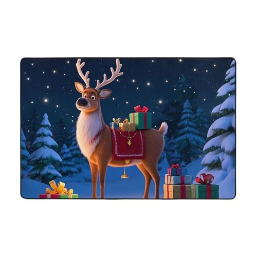 Moderner Teppich mit Rentier-Motiv, kurzer Plüsch, ultraweich, waschbar, rutschfeste Fußmatten, Überwurf-Teppiche für Wohnzimmer, Schlafzimmer, Büro, Wohnheim, Heimdekoration, 183 x 122 cm Moderner Teppich mit Rentier-Motiv, kurzer Plüsch, ultraweich, waschbar, rutschfeste Fußmatten, Überwurf-Teppiche für Wohnzimmer, Schlafzimmer, Büro, Wohnheim, Heimdekoration, 183 x 122 cm von DDTKLSNV