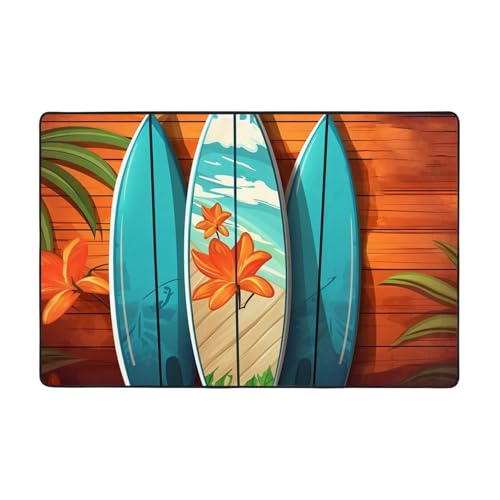 Moderner Teppich mit Surfbrett auf Holz, kurzer Plüsch, ultraweich, waschbar, rutschfeste Fußmatten, Überwurf-Teppiche für Wohnzimmer, Schlafzimmer, Büro, Wohnheim, Heimdekoration, 183 x 122 cm von DDTKLSNV