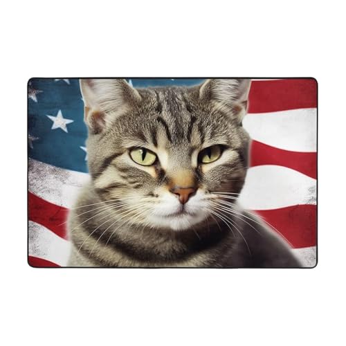 Moderner Teppich mit amerikanischer Katze, USA-Flagge, kurzer Plüsch, ultraweich, für Eingangsbereich, waschbar, rutschfeste Fußmatten, Überwurf, Teppiche für Wohnzimmer, Schlafzimmer, Büro, Wohnheim Moderner Teppich mit amerikanischer Katze, USA-Flagge, kurzer Plüsch, ultraweich, für Eingangsbereich, waschbar, rutschfeste Fußmatten, Überwurf, Teppiche für Wohnzimmer, Schlafzimmer, Büro, Wohnheim von DDTKLSNV