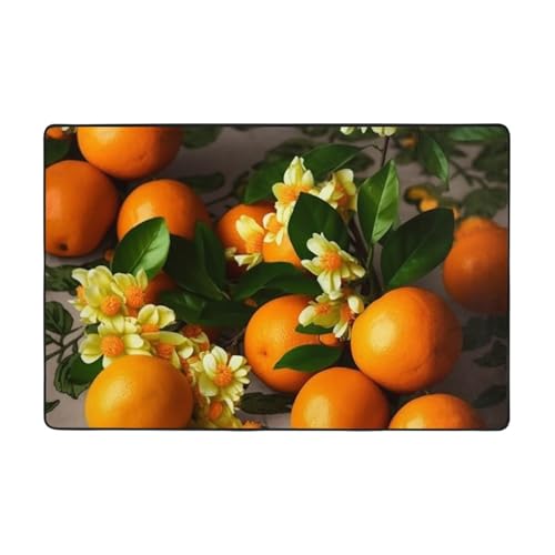 Moderner Teppich mit gelben Blüten und orangefarbenen Früchten, kurzer Plüsch, ultraweich, waschbar, rutschfeste Fußmatten, Überwurf-Teppiche für Wohnzimmer, Schlafzimmer, Büro, Wohnheim von DDTKLSNV