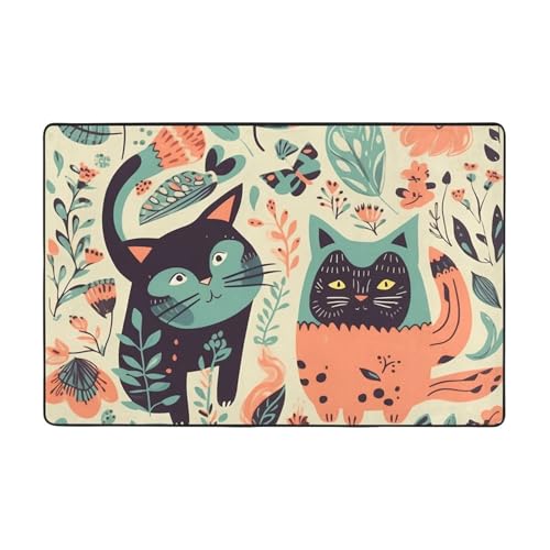 Moderner Teppich mit lustigen Katzen, Vögeln und Blumen, kurzer Plüsch, ultraweich, für Eingangsbereich, waschbar, rutschfeste Fußmatten, Überwurf, Teppiche für Wohnzimmer, Schlafzimmer, Büro von DDTKLSNV