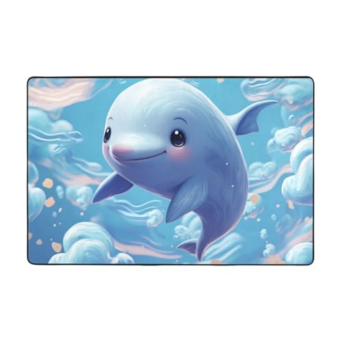 Moderner Teppich mit niedlichem Fisch, kurzer Plüsch, ultraweich, waschbar, rutschfeste Fußmatten, Überwurf-Teppiche für Wohnzimmer, Schlafzimmer, Büro, Wohnheim, Heimdekoration, 183 x 122 cm von DDTKLSNV