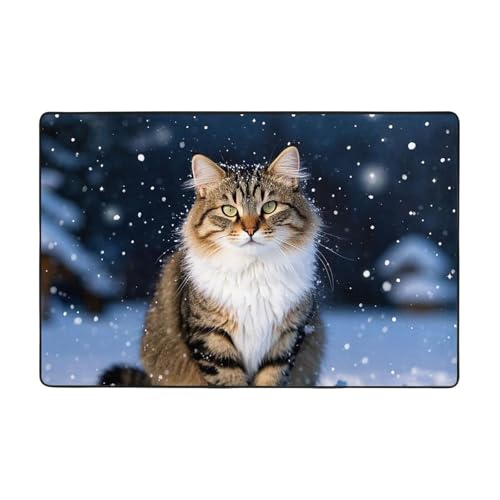 Moderner Teppich mit niedlicher Katze, Winter, Schneeflocke, kurzer Plüsch, ultraweich, für Eingangsbereich, waschbar, rutschfeste Fußmatten, Überwurf, Teppiche für Wohnzimmer, Schlafzimmer, Büro Moderner Teppich mit niedlicher Katze, Winter, Schneeflocke, kurzer Plüsch, ultraweich, für Eingangsbereich, waschbar, rutschfeste Fußmatten, Überwurf, Teppiche für Wohnzimmer, Schlafzimmer, Büro von DDTKLSNV