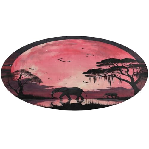 Moon Elephant runder Teppich, rutschfest, weich, waschbar, saugfähig, für Küche, Schlafzimmer, Badezimmer, Heimdekoration, 61 x 61 cm von DDTKLSNV