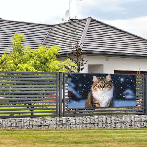Niedliche Katzen-Winter-Schneeflocken-Banner und Schilder, Wandbehang, Banner mit Seil zum Aufhängen, 61 x 129 cm, Party-Banner, Schild, Poster, Party-Hintergründe, Innen- und Außenbereich, Neujahr von DDTKLSNV