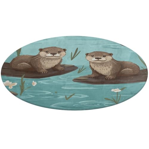 Otters Runder Teppich, rutschfest, weich, waschbar, saugfähig, für Küche, Schlafzimmer, Badezimmer, Heimdekoration, 61 x 61 cm von DDTKLSNV