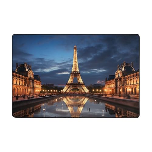 Paris in Ninght Moderner Teppich, kurzer Plüsch, ultraweich, für Eingangsbereich, waschbar, rutschfeste Fußmatten, Überwurf, Teppiche für Wohnzimmer, Schlafzimmer, Büro, Wohnheim, Heimdekoration, 183 von DDTKLSNV