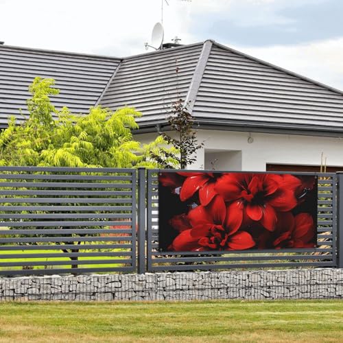 Rote Blume auf schwarzen Bannern und Schildern, Wandbehang, Banner mit Seil zum Aufhängen, 61 x 129 cm, Party-Banner, Schild, Poster, Party-Hintergründe, Innen- und Außenbereich, Neujahr von DDTKLSNV