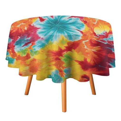 Runde Tischdecke mit Batikfärbung, 91,4 x 91,4 cm, wasserdicht, knitterfrei, schmutzabweisend, waschbar, Tischdecke für Picknick, Party, Esszimmer, Heimdekoration Runde Tischdecke mit Batikfärbung, 91,4 x 91,4 cm, wasserdicht, knitterfrei, schmutzabweisend, waschbar, Tischdecke für Picknick, Party, Esszimmer, Heimdekoration von DDTKLSNV