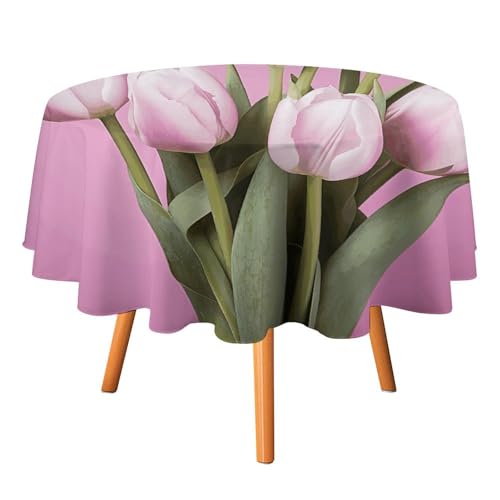 Runde Tischdecke mit schönen Blumen, 127 x 127 cm, wasserdicht, knitterfrei, schmutzabweisend, waschbar, Tischdecke für Picknick, Party, Esszimmer, Heimdekoration von DDTKLSNV