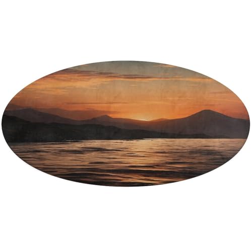Runder Teppich, Motiv: Berge und Wasser bei Sonnenuntergang, rutschfest, weich, waschbar, saugfähig, für Küche, Schlafzimmer, Badezimmer, Heimdekoration, 61 x 61 cm von DDTKLSNV