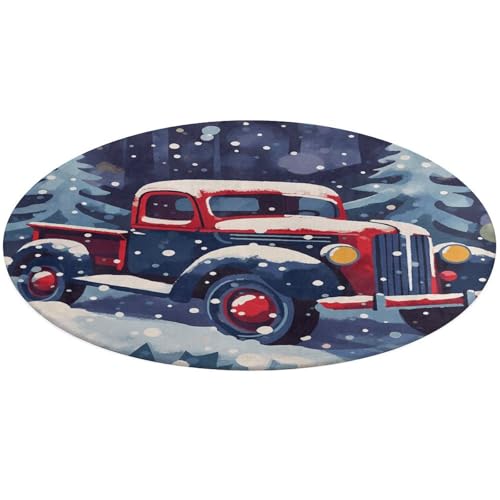 Runder Teppich, Motiv: LKW im Schnee, rutschfest, weich, waschbar, saugfähig, für Küche, Schlafzimmer, Badezimmer, Heimdekoration, 61 x 61 cm von DDTKLSNV