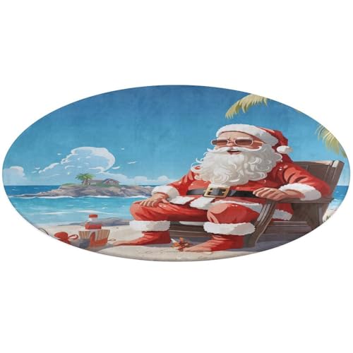 Runder Teppich, Weihnachtsmann am Strand, rutschfest, weich, waschbar, saugfähig, für Küche, Schlafzimmer, Badezimmer, Heimdekoration, 61 x 61 cm von DDTKLSNV