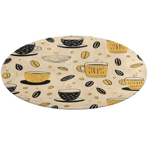 Runder Teppich mit Kaffee-Muster, rutschfest, weich, waschbar, saugfähig, für Küche, Schlafzimmer, Badezimmer, Heimdekoration, 61 x 61 cm von DDTKLSNV