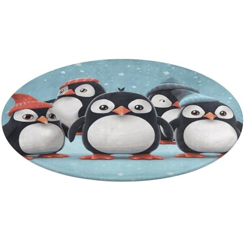 Runder Teppich mit niedlichen Pinguinen, rutschfest, weich, waschbar, saugfähig, für Küche, Schlafzimmer, Badezimmer, Heimdekoration, 61 x 61 cm von DDTKLSNV