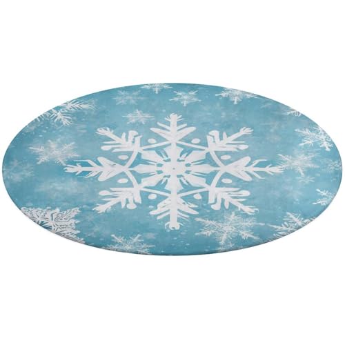 Runder Winter-Teppich mit Schneeflocken-Motiv, rutschfest, weich, waschbar, saugfähig, für Küche, Schlafzimmer, Badezimmer, Heimdekoration, 61 x 61 cm von DDTKLSNV