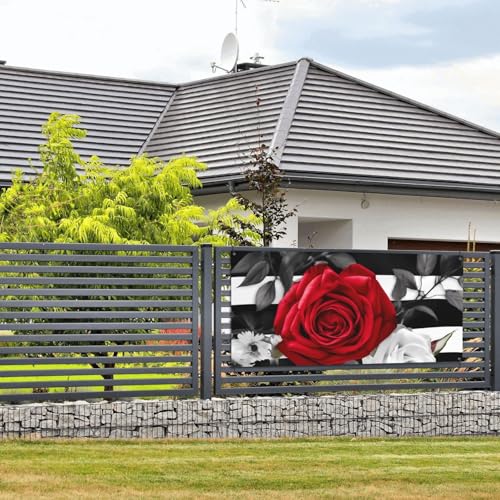 Schwarz-weiße Streifen, rote Rose, Blumen, Banner und Schilder, Wandbehang, Banner mit Seil zum Aufhängen, 61 x 129 cm, Party-Banner, Schild, Poster, Party-Hintergründe, Innen- und Außenbereich von DDTKLSNV