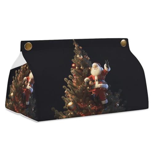 Taschentuchbox-Abdeckung, wasserdicht, PU-Leder, Taschentuchbox, Halter Weihnachtsmann auf dem Weihnachtsbaum, Gesichtspapierhülle, moderne Heimdekoration für Kommode, Badezimmer, Schlafzimmer, Büro von DDTKLSNV