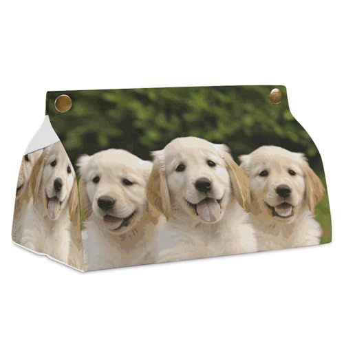Taschentuchbox-Abdeckung, wasserdicht, PU-Leder, Taschentuchbox-Halter, Golden Retriever, Welpen, Gesichtspapierhülle, moderne Heimdekoration für Kommode, Badezimmer, Schlafzimmer, Büro von DDTKLSNV