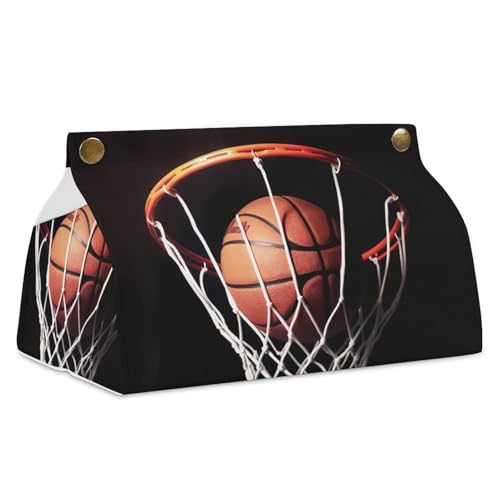 Taschentuchbox-Abdeckung, wasserdicht, PU-Leder, Würfelbox, Halter, Basketball, Gesichtspapier, moderne Heimdekoration für Kommode, Badezimmer, Schlafzimmer, Büro von DDTKLSNV