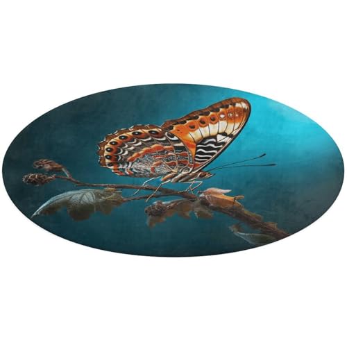 Teppich mit blauem Licht, Schmetterling, rund, rutschfest, weich, waschbar, saugfähig, für Küche, Schlafzimmer, Badezimmer, Heimdekoration, 61 x 61 cm von DDTKLSNV