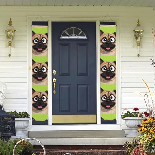 Veranda Banner Hängende Tür Banner, Hund Lustiges Gesicht Tier Willkommen Sommer Veranda Banner Happy Birthday Veranda Schild Foto Hintergrund Party Banner Haustür Schilder für Urlaub Party Indoor von DDTKLSNV