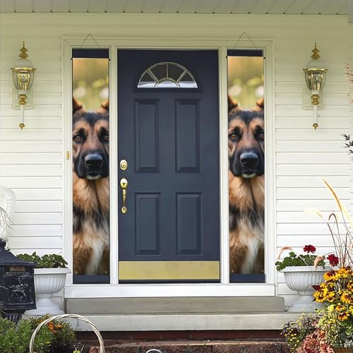 Veranda Banner Hängende Tür Banner, Niedliches Haustier Deutscher Schäferhund Willkommen Sommer Veranda Banner Happy Birthday Veranda Schild Foto Hintergrund Party Banner Haustür Schilder für Urlaub von DDTKLSNV