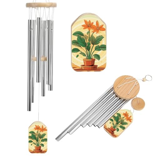 Windspiel mit Pflanzen-Vektor-Illustration für draußen, beruhigende melodische Töne, Windspiel, Gedenk-Windspiel mit Windfänger, Hängedekoration für Zuhause, Außenbereich, Garten, Terrasse von DDTKLSNV