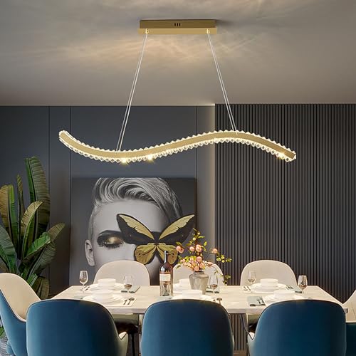 100cm LED Pendelleuchte dimmbare Kristall Moderne Hängelampe esstisch mit Fernbedienung Linear design Esszimmerlampe hängend höhenverstellbar 100W Esstischlampe Wohnzimmerlampe Küchelampe (L100CM) von DDYY