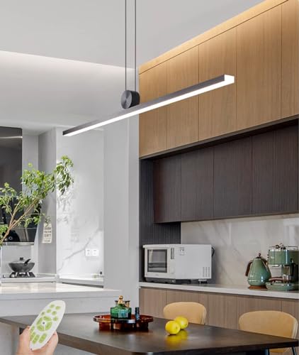 150cm dimmbare led pendelleuchte schwarz moderne hängeleuchte mit fernbedienung linear design pendellampe wohnzimmerlampe hängend höhenverstellbar kronleuchter esstischlampe bürolampe küche (L150CM) von DDYY