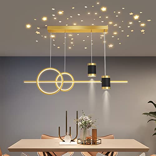 DDYY 100cm Esszimmerlampen Esstischlampe LED Pendelleuchten Höhenverstellbar Designer Hängeleuchte Dimmbar Mit Fernbedienung LED Hängelampe Wohnzimmer Esszimmer Esstisch Küchen Bar Leuchten (Gold) von DDYY