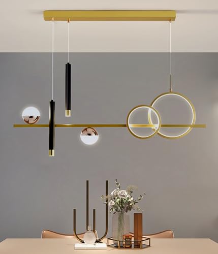 DDYY 100cm Pendellampe LED Dimmbar Pendelleuchte Gold 42W mit Fernbedienung Hängelampe höhenverstellbar Esszimmer Hängeleuchte lampe für Esstischlampe küchenlampe wohnzimmerlampe hängend (Gold) von DDYY