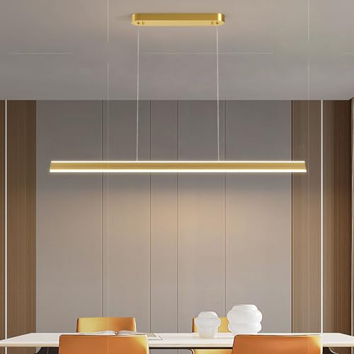 DDYY 120cm LED Hängelampe esstisch Dimmbar Pendelleuchte esszimmer 48W mit Fernbedienung Moderne Hängeleuchte esstisch Esstischlampe hängend Höhenverstellbar Esszimmerlampe Küche büro (Gold, L120cm) von DDYY