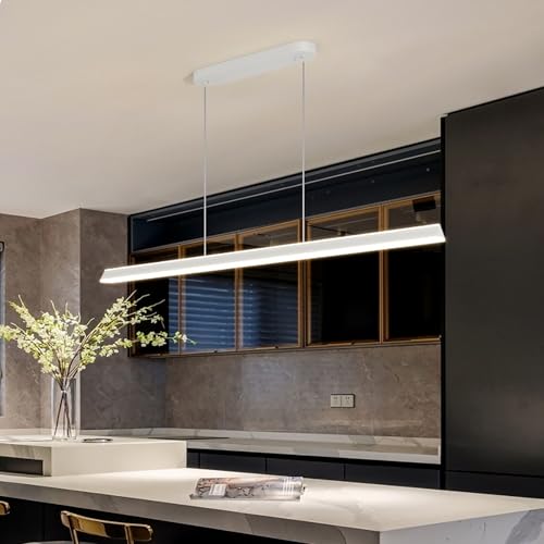 DDYY 150cm LED Hängelampe esstisch Dimmbar Pendelleuchte esszimmer 60W mit Fernbedienung Moderne Hängeleuchte esstisch Esstischlampe hängend Höhenverstellbar Esszimmerlampe Küche büro (weiß, L150CM) von DDYY